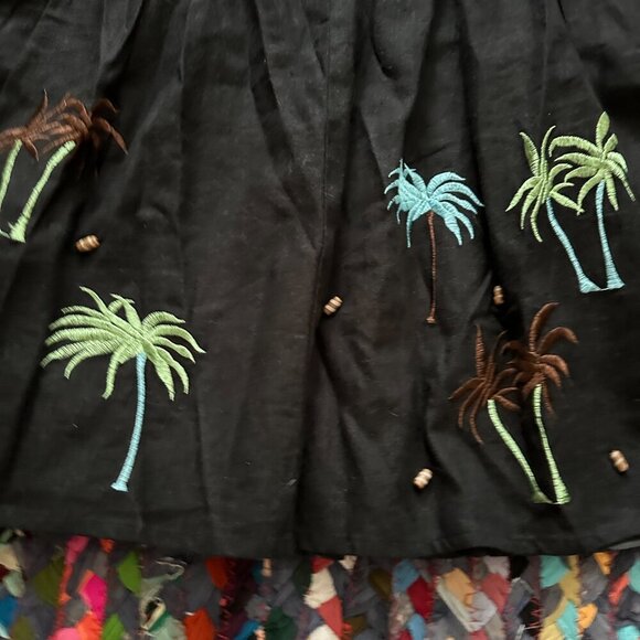 Vintage Carole Little Black Embroidered Palm Tree Skirt Women's Size 8 Linen - Picture 12 of 15